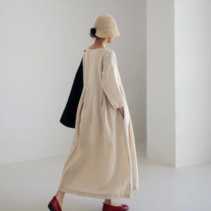 Women Summer Cotton dresses Nine-point Sleeves dress long Maxi dress loose robes